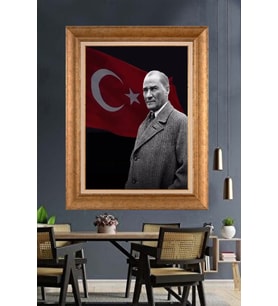 Altın Varaklı Çerçeveli Paspartulu Atatürk Tablo DC1591 (Gold)