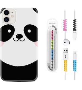 Apple iPhone 11 12 13 Mini Kılıf Kablo Koruma Spiral Silikon Sevimli Panda 1794