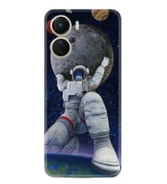 Vivo Y16 Kılıf Silikon Desen Özel Seri Astronot ve Dünya 1759