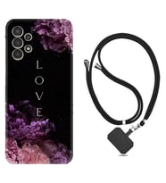 Samsung Galaxy M14 Kılıf Silikon Boyun Askılı İpli Desenli Silikon Love Flow 1664