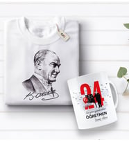 BK Gift Kişiye Özel Öğretmenler Günü Tasarımlı Kupa Bardak ve Atatürk Baskılı Tişört Hediye Seti- 3-4, Öğretmene Hediye, Öğretmenler Günü, 100. Yıl Hediyesi