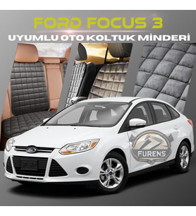 Ford Focus 3 Antrasit Renk Tay Tüyü Cepli & Terletmez Sırtlı Oto Koltuk Minder Seti - Koltuk Koruma Kılıfı (ÖN & ARKA TAM SET)