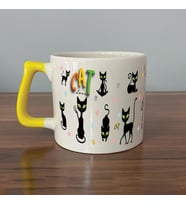 Cat Love Baskılı Sarı Kulplu D Kupa