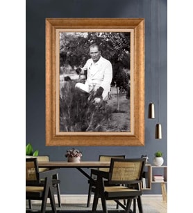 Altın Varaklı Çerçeveli Paspartulu Atatürk Tablo nh257 (Gold)
