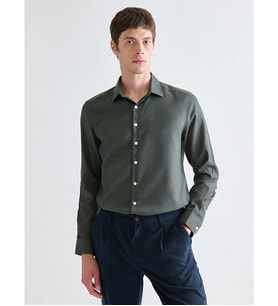 LCW BUSINESS Haki Slim Fit Uzun Kollu Armürlü Erkek Gömlek