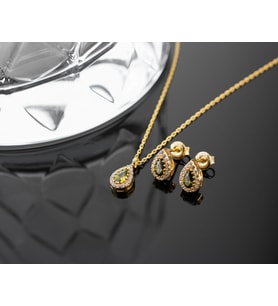 925 Ayar Gümüş Ağustos Ayı Doğum Taşı ( Peridot ) Kolye - Küpe Seti