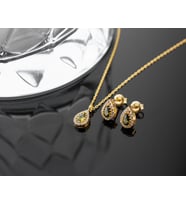 925 Ayar Gümüş Ağustos Ayı Doğum Taşı ( Peridot ) Kolye - Küpe Seti