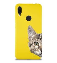 Xiaomi Redmi Note 7 Pro Soft Premier Kapak Catface Tasarımlı Silikon Kılıf - Sarı (Şeffaf)