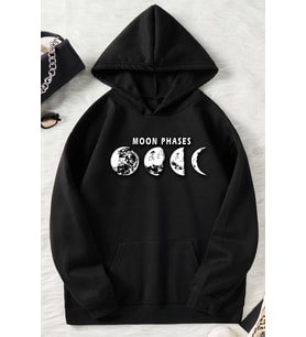 Unisex Moon Phases Baskılı Sweatshirt (Siyah)