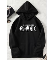 Unisex Moon Phases Baskılı Sweatshirt (Siyah)