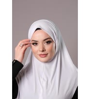 Beyaz Pratik Hazır Geçmeli Tesettür Eşarp Sandy Kumaş Düz Hijab 2308_42