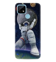 Realme C11 C21 C21Y C25Y C11 2021 Kılıf Desemli Silikon Astronot ve Dünya 1759