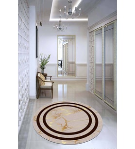 Bej Çerçeveli Kaymaz Tabanlı Yıkanabilir Yuvarlak Halı AR609 - 100 x 100 cm