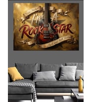 Rock Star Yazılı Gitar Tablosu Dekoratif Kanvas - Mdf Ahşap Tablo