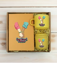 BK Gift Kişiye Özel İsimli DTF Best Friend Temalı Sarı Defter & Kahve Fincanı & Mum Hediye Seti-5, Arkadaşa Hediye, Doğum Günü Hediyesi