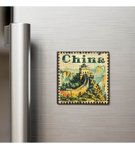 Çin China - Posta Pulu Temalı Ülke - Baskılı Buzdolap Magneti Kare - 9x9 cm