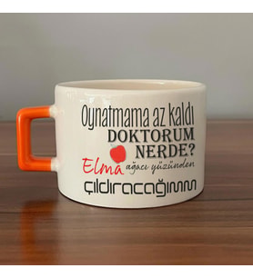Oynatmama Az Kaldı Doktorum Nerede Baskılı Turuncu Kulplu C Fincan