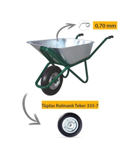 Kanat Pro Galvanizli Demonte El Arabası 0.70 mm Sac Tüplas Rulmanlı Teker