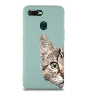 Oppo A5s Uyumlu Lansman Kılıf Catface Tasarımlı İçi Kadife Kapak-Turkuaz (Şeffaf)