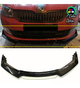 Skoda Rapid Beyaz Renkli Şeritli Dilli Ön Lip 4 Prç Parlak Siyah ABS