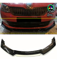 Skoda Rapid Beyaz Renkli Şeritli Dilli Ön Lip 4 Prç Parlak Siyah ABS