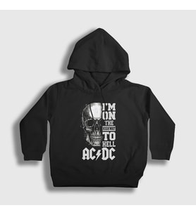 Presmono Unisex Çocuk Siyah Highway To Hell Skull AC/DC Kapüşonlu Sweatshirt 6440tt
