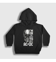 Presmono Unisex Çocuk Siyah Highway To Hell Skull AC/DC Kapüşonlu Sweatshirt 6440tt