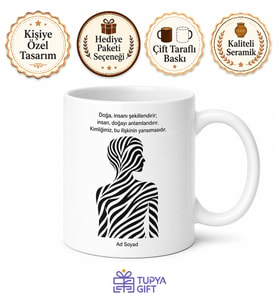 Çizgili Zebra Desenli Siyah Beyaz Net Çizgileri Olan İnsan Kupa Bardak Hediye