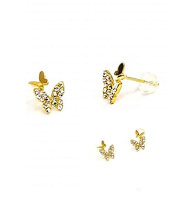 Swarovski taşlı gümüş üzerine altın kaplamalı Minimal kelebek  küpe