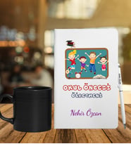 Okul Öncesi Öğretmenlerine Özel Defter Kalem & Siyah Varil Kupa Hediye Seti