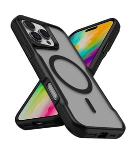 iPhone 16 Pro Max Kılıf M-safe Şarj Özellikli Renkli Kenar Airbag Şeritli Lamer Kapak (Siyah)