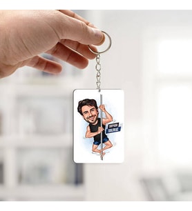 Kişiye Özel Sırıkla Atlayan Erkek Karikatürlü Anahtarlık