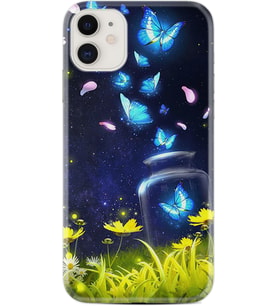 Apple iPhone 11 12 13 Mini Kılıf Desemli Silikon Neon Butterflys 1309