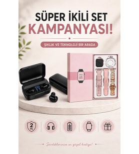 Wireless Şarjlı Pembe Akıllı Saat Ve Kablosuz Bluetooth Kulaklık Dokunmatik Kontrol