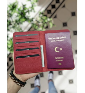 VİSSO 911 Hakiki Deri Kişiye Özel Pasaport Kılıfı İsme Özel Pasaport Kabı Pasaportluk Çanta KIRMIZI GUTTY
