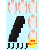 Tezzgelsin Ekonomik Paket Atlet Boxer Ve Çorap Takımı 5 Atlet 5 Boxer 5 Çift Çorap (Beyaz-Siyah)