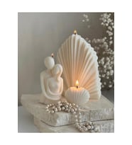 Palm Sarılan Çift ( Sevgili ) Istiridye Vanilya Kokulu Mum Set