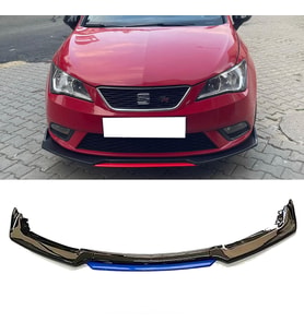 Seat Leon Mk3 Mavi Renkli Şeritli Dilli Ön Lip 4 Prç Parlak Siyah ABS