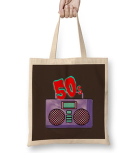 50s Vintage Retro Design Slogan Style Art- Tv Kid Movies Bez Çanta Uzun Saplı