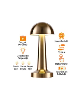 OVAL - METAL MANTAR MASA LAMBASI DOKUNMATİK - RENKLİ TYPE-C ŞARJLI 3 FONKSİYONLU YL86-1231 (5680)