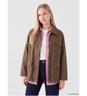 LCW Vision Haki Gömlek Yaka Oversize Kadın Jean Ceket