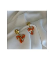 Turuncu, Gold, Krem, Üçgen Küpe, Sallantılı Küpe, Miyuki Küpe, Cam Boncuk Küpe