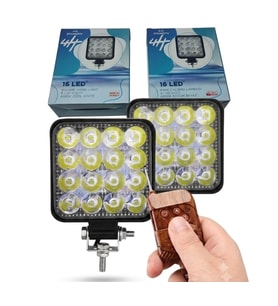 2 Adet 16 Led Kare Off-road Sis Farı Ve Çalışma Lambası - Uzaktan Kumandalı Flaşör Modlu Su Geçirmez