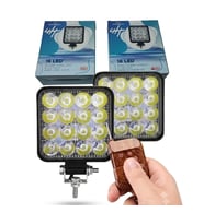 2 Adet 16 Led Kare Off-road Sis Farı Ve Çalışma Lambası - Uzaktan Kumandalı Flaşör Modlu Su Geçirmez