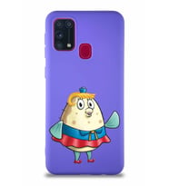 Samsung Galaxy M31 Soft Premier Kapak Bayan Puff Tasarımlı Silikon Kılıf - Mor (Şeffaf)