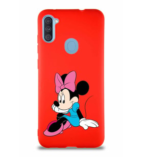 Samsung Galaxy A11 Soft Premier Kapak Minnie Mouse-E Tasarımlı Silikon Kılıf - Kırmızı (Şeffaf)