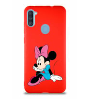 Samsung Galaxy A11 Soft Premier Kapak Minnie Mouse-E Tasarımlı Silikon Kılıf - Kırmızı (Şeffaf)