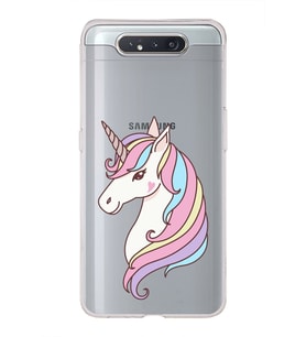 Samsung Galaxy A80 Uyumlu Kapak Unicorn Tasarımlı Şeffaf Silikon Kılıf