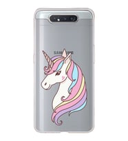 Samsung Galaxy A80 Uyumlu Kapak Unicorn Tasarımlı Şeffaf Silikon Kılıf