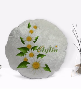 BK Gift Kişiye Özel İsimli Papatya Temalı Yuvarlak Dekoratif Kırlent Yastık-8